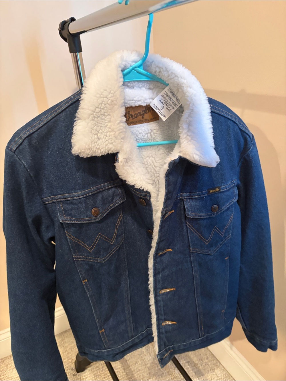 Wrangler Blue Denim Jacket with White Sherpa Lining